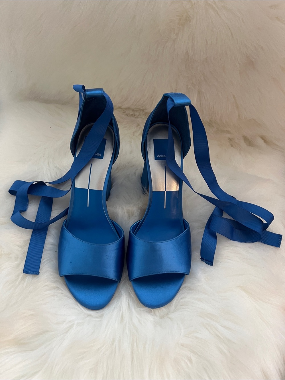 Dolce Vita Royal Blue Satin Ankle-Tie Heels
